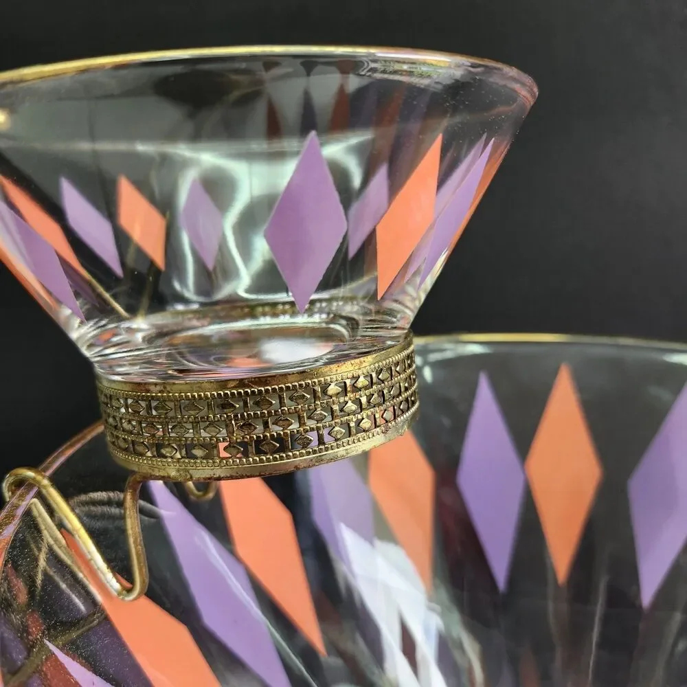 Vintage Anchor Hocking Chip and Dip Bowl Set Harlequin Pattern MCM Vintage 60s